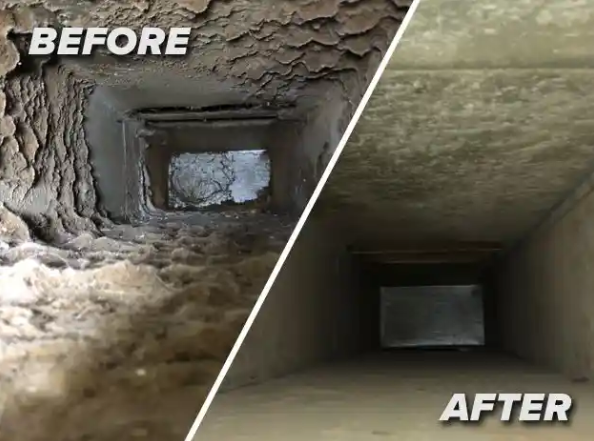 A before and after picture of a dirty air vent and a clean air vent.