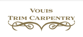 Logo for VOUIS Trim Carpentry, text in brown with decorative flourish at the bottom.