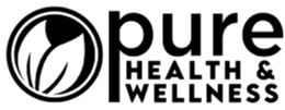 Pure Health & Wellness logo in black and white with circular leaf icon.