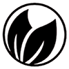 Black leaf icon inside a circle on a white background
