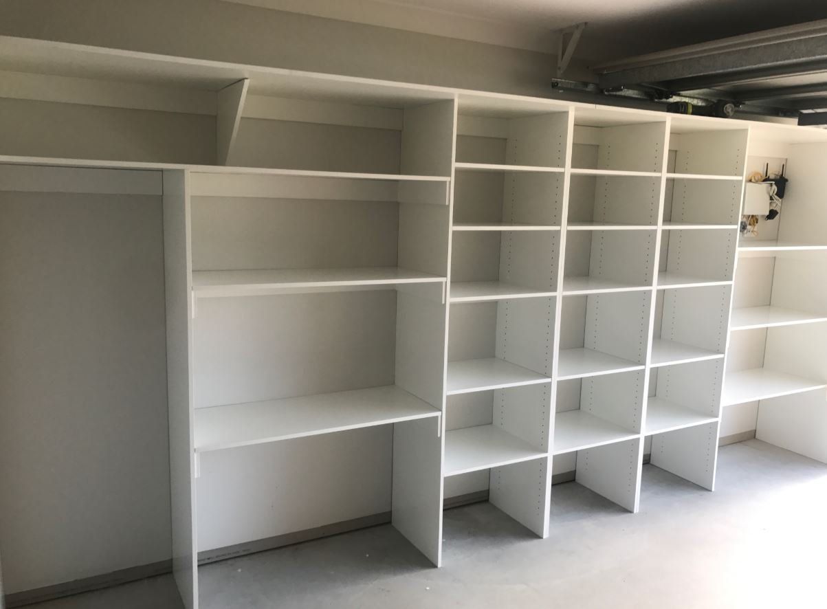 Custom storage shelves for wardrobe