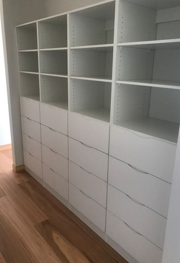 Custom storage shelves for wardrobe