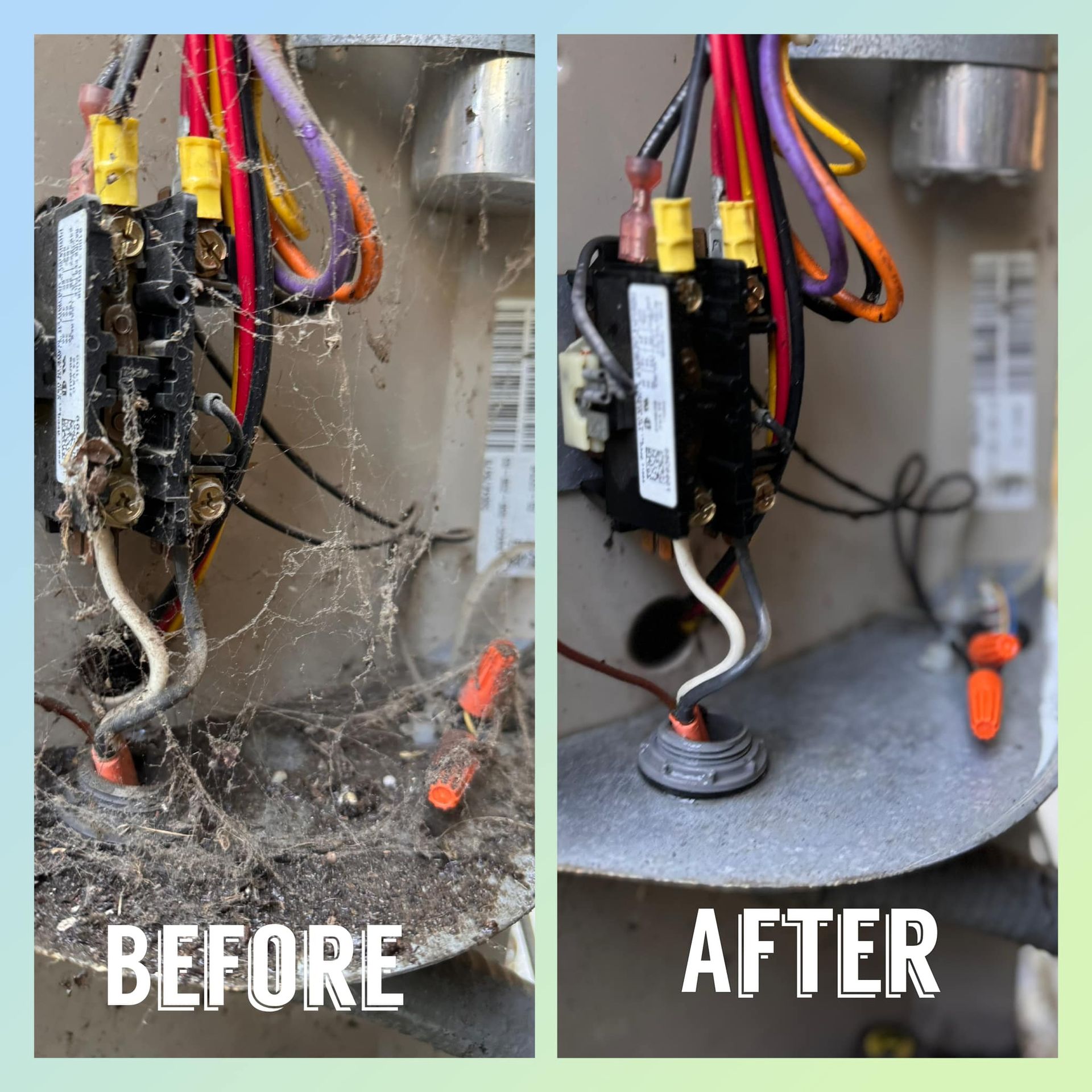 A before and after picture of a electrical box