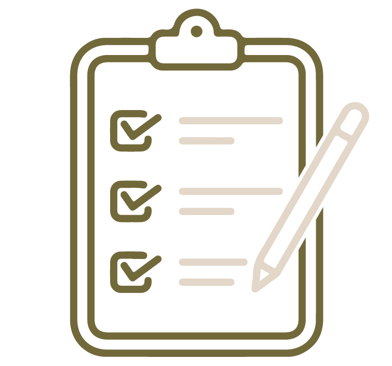 An icon of a clipboard with three check marks and a pencil on it.
