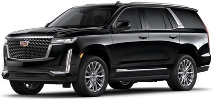 A black cadillac escalade is shown on a white background.