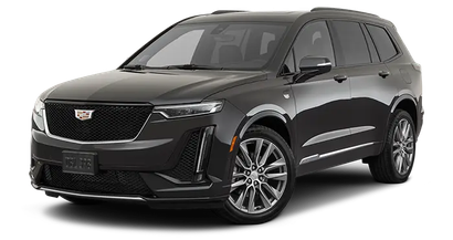 A black cadillac xt6 is shown on a white background.