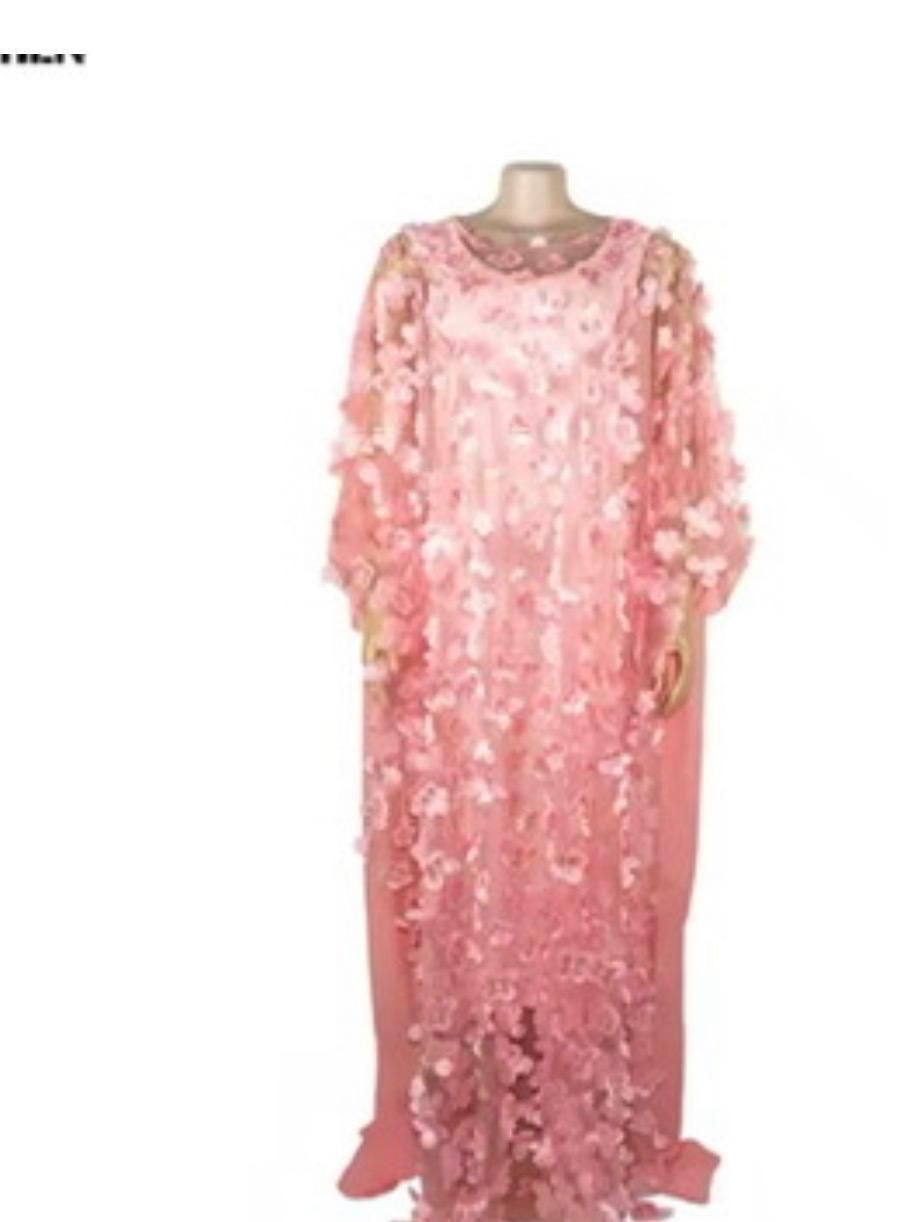 3D Floral Soft Pink Embroidery Lace Dress