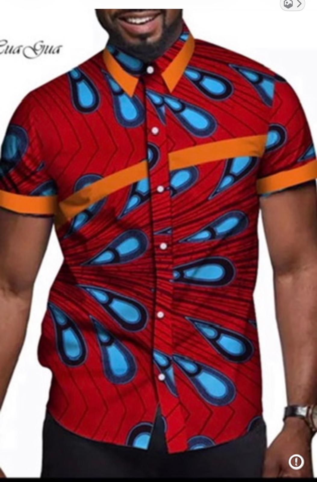 African Men Shirt Hot Pink Blue