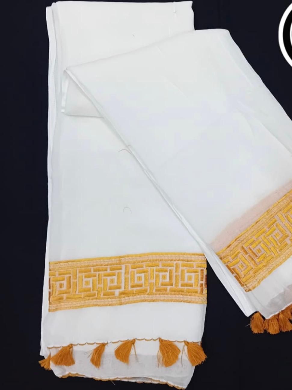 Bedsheet White Brown Embroidery