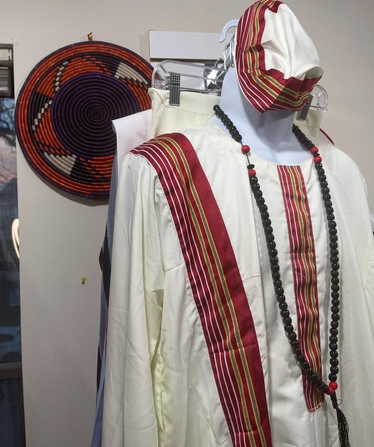 Men Traditional Jalabia White Dark Red