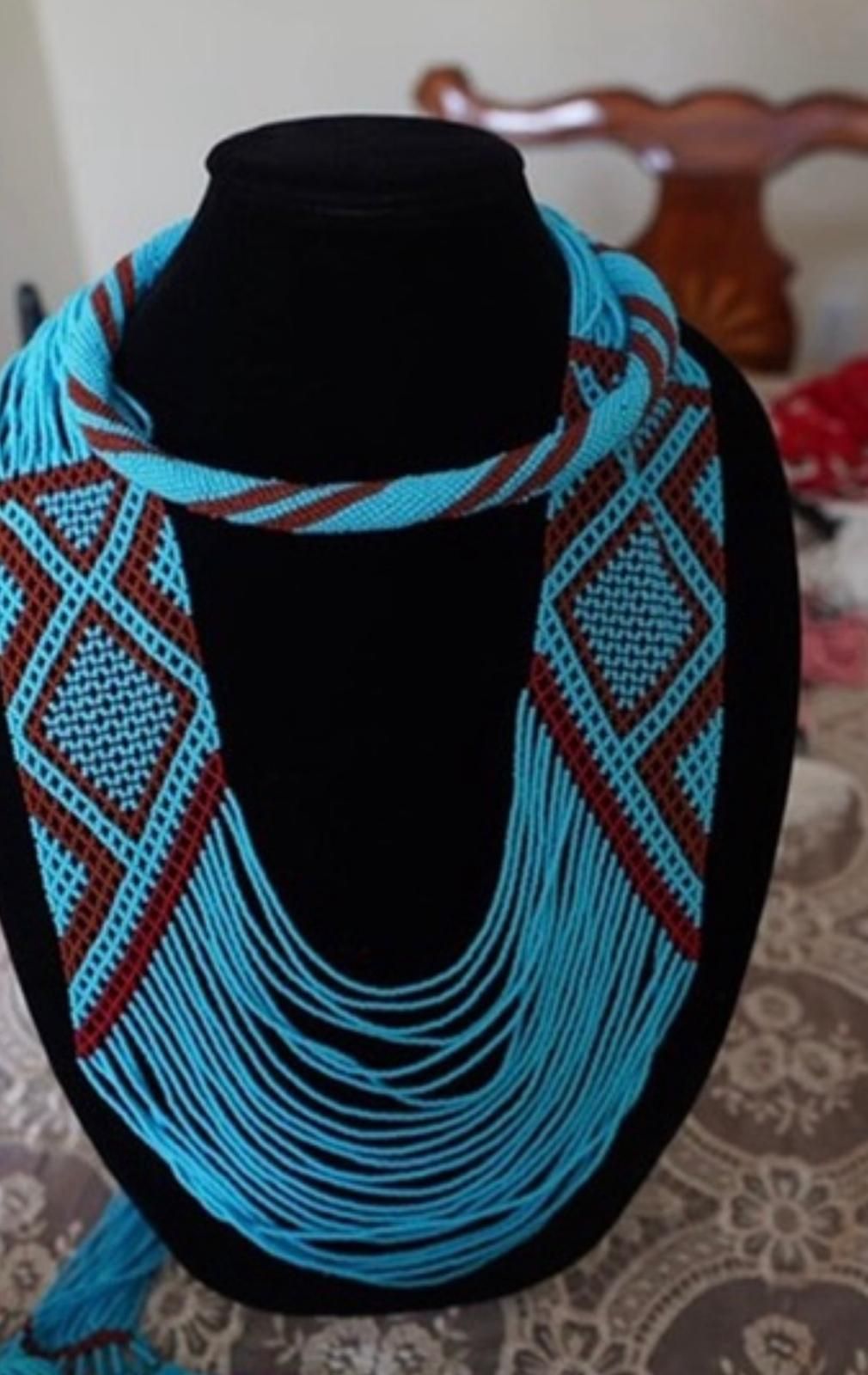 South Sudanese Traditional Necklace Set Blue Brown