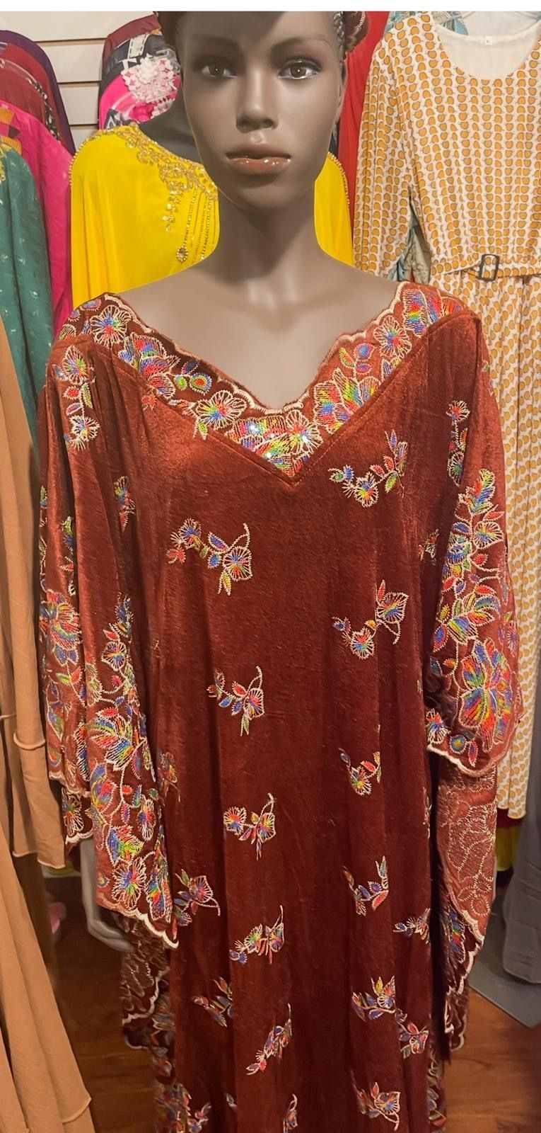 Women Burnt Copper Embroidered Dress
