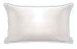 A white pillow is sitting on a white surface.