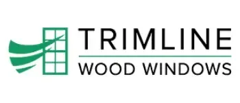 A logo for trimline wood windows with a green and white design.