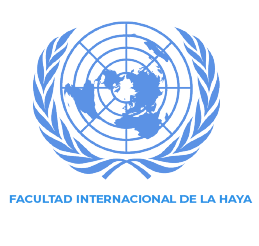 Logotipo de las Naciones Unidas con un texto debajo en español: FACULTAD INTERNACIONAL DE LA HAYA.