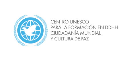 Logotipo del Centro UNESCO: Globo terráqueo con una paloma, rodeado de texto en español.