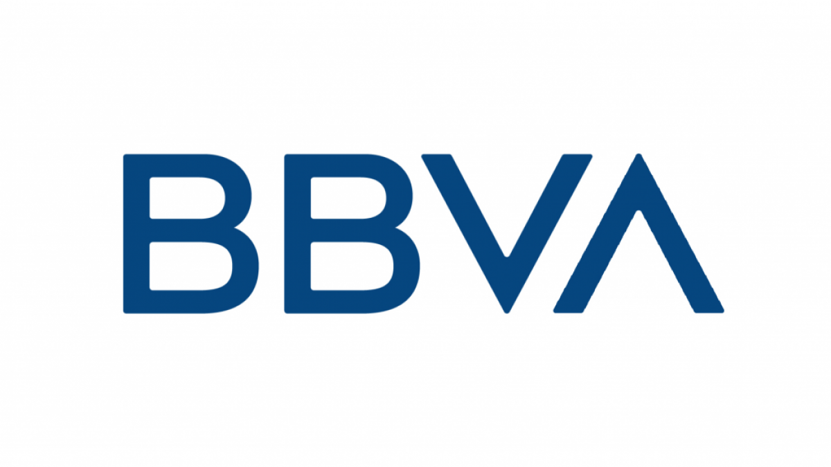 Logotipo de BBVA: Letras azules sobre fondo blanco.