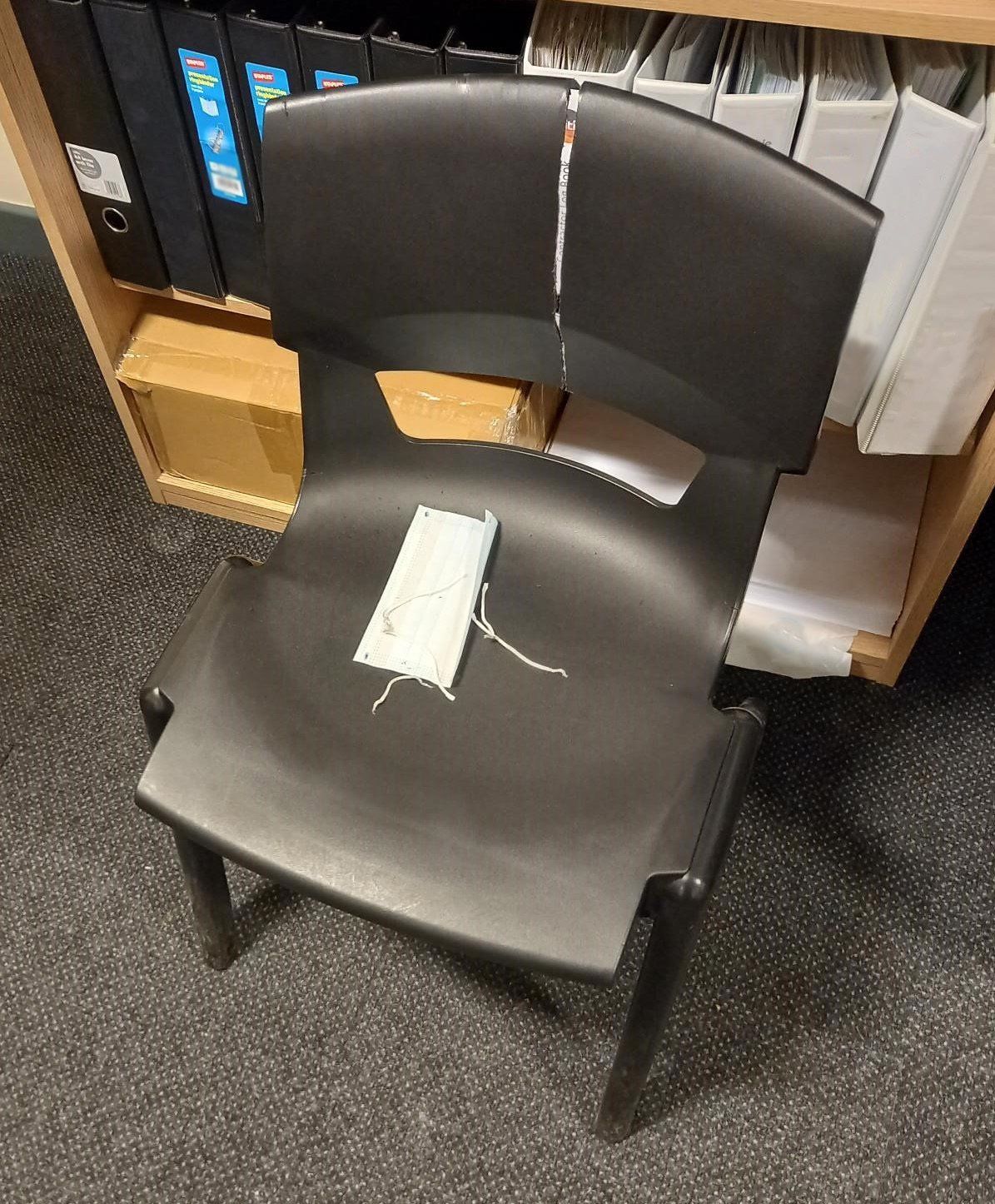 Chair damaged by fask mask
