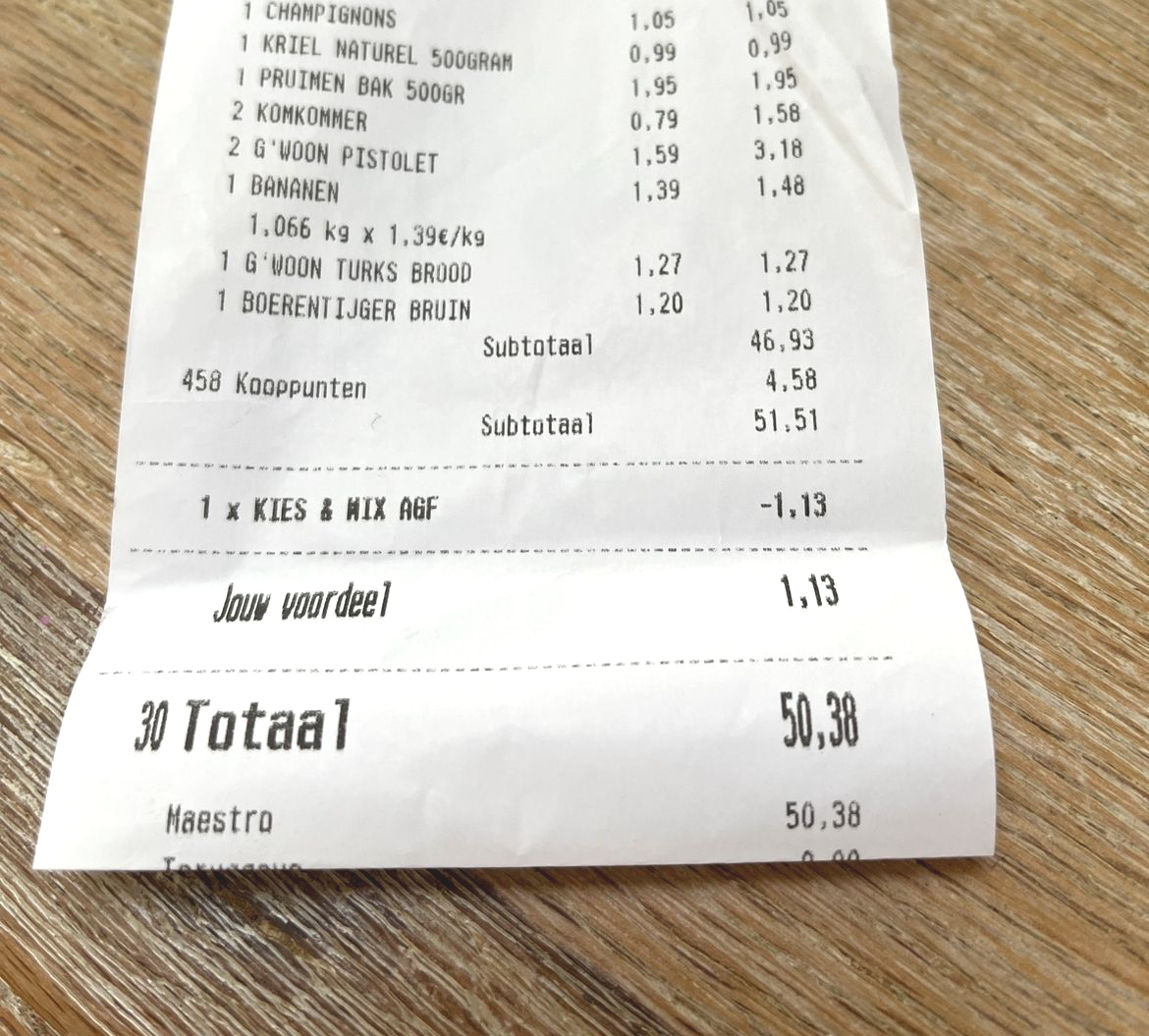 Onze boodschappen bij Vomar: € 50,38