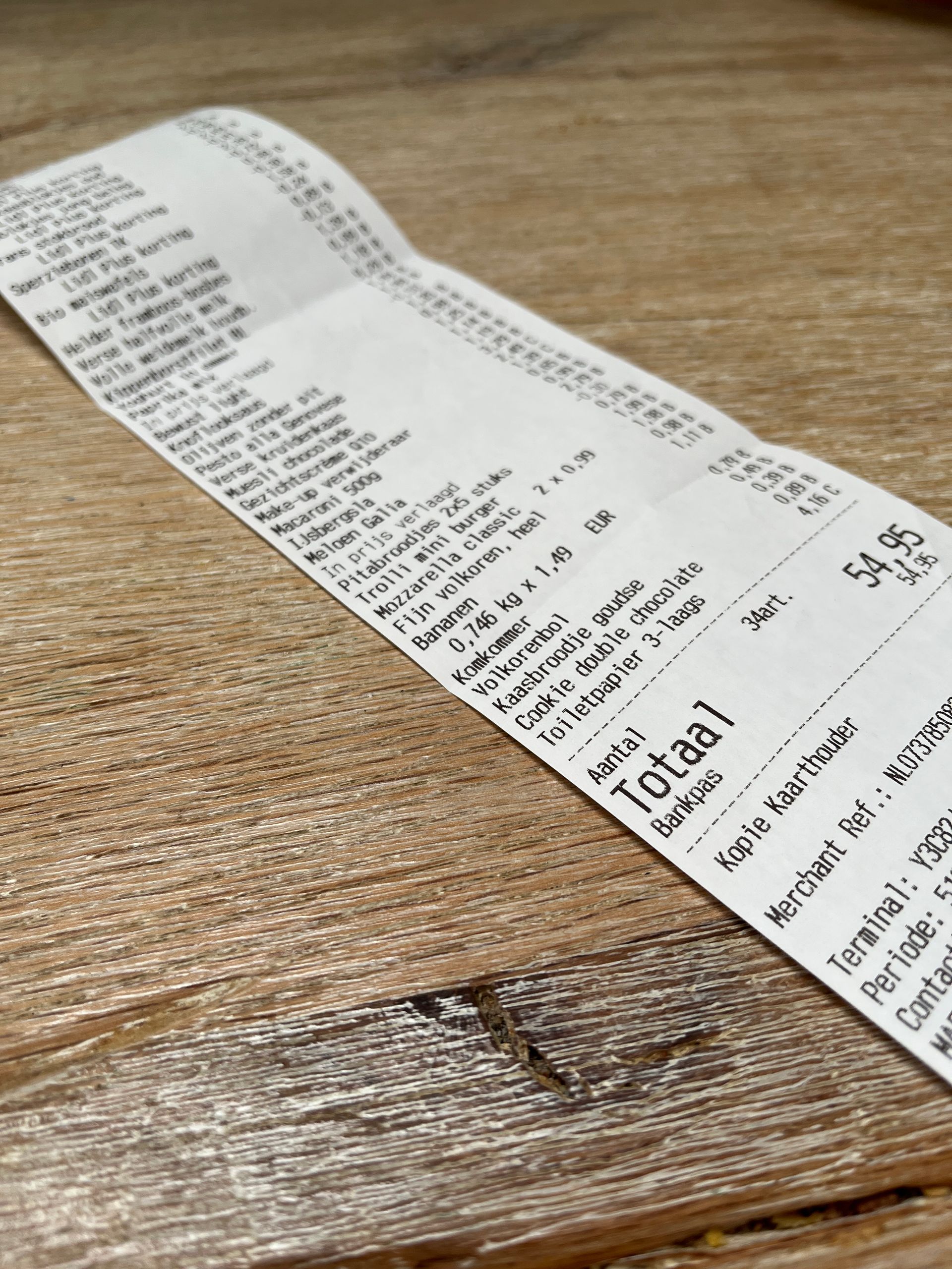 Onze boodschappen bij de Lidl: € 54,95