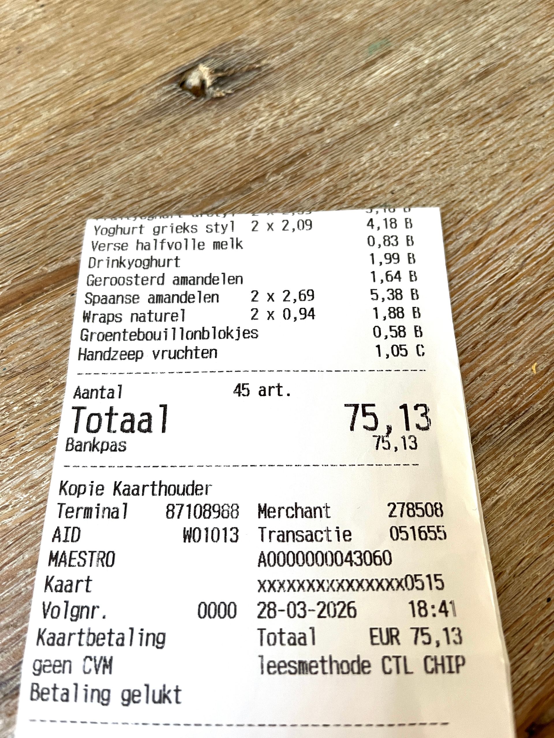 Onze boodschappen bij Lidl: € 75,13