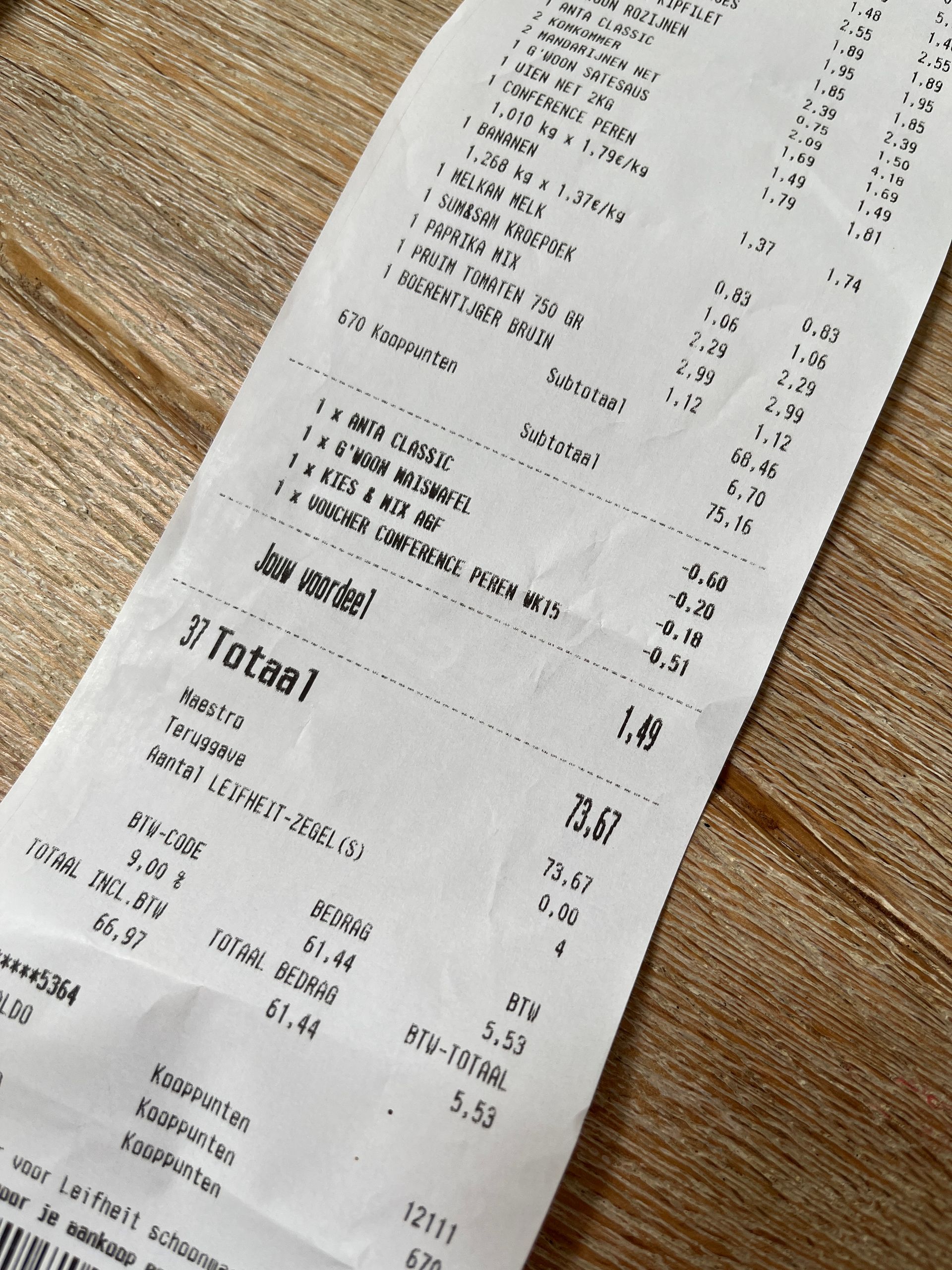 Onze boodschappen bij Vomar: €73,67