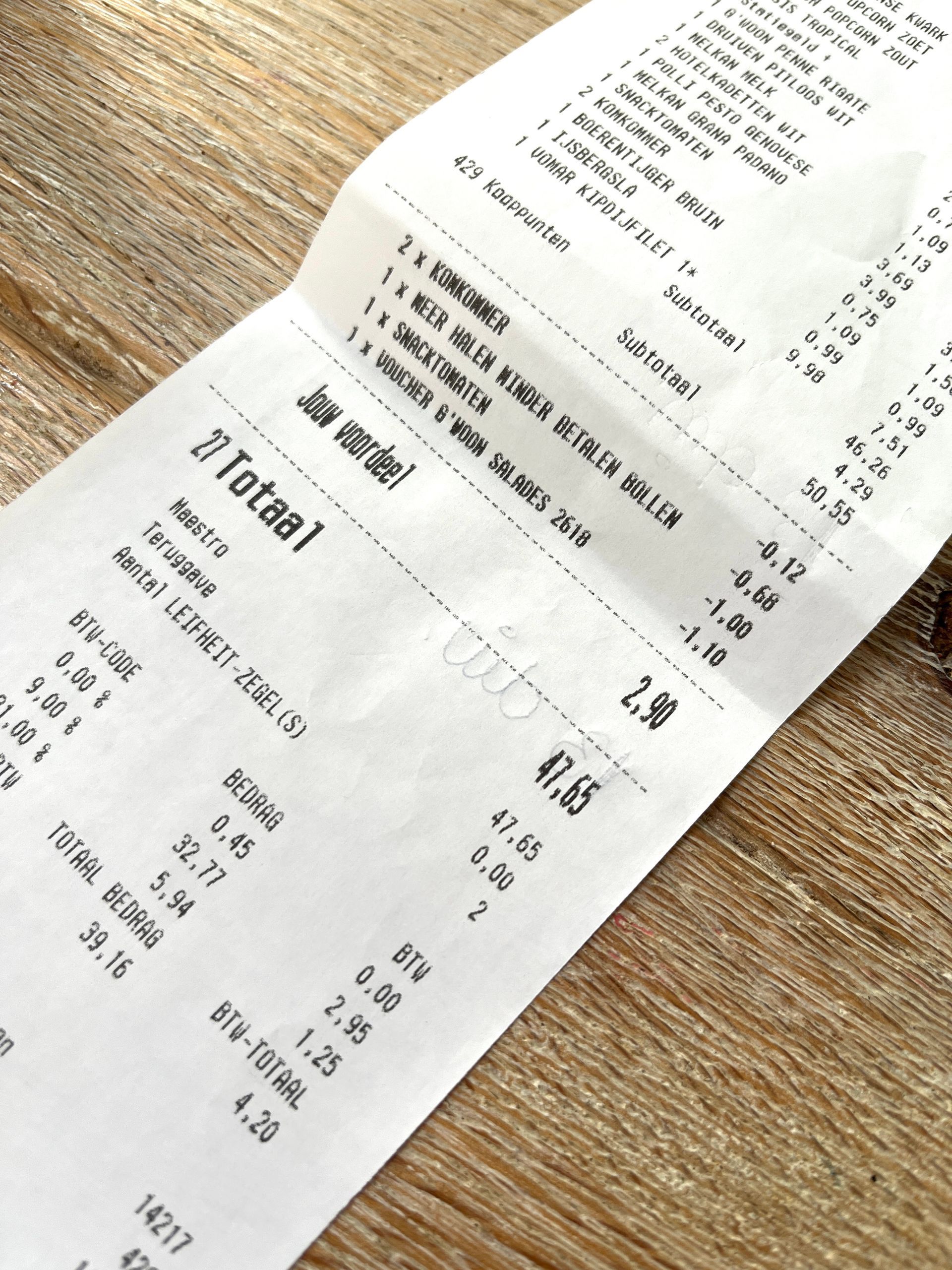 Onze boodschappen bij Vomar: €47,65