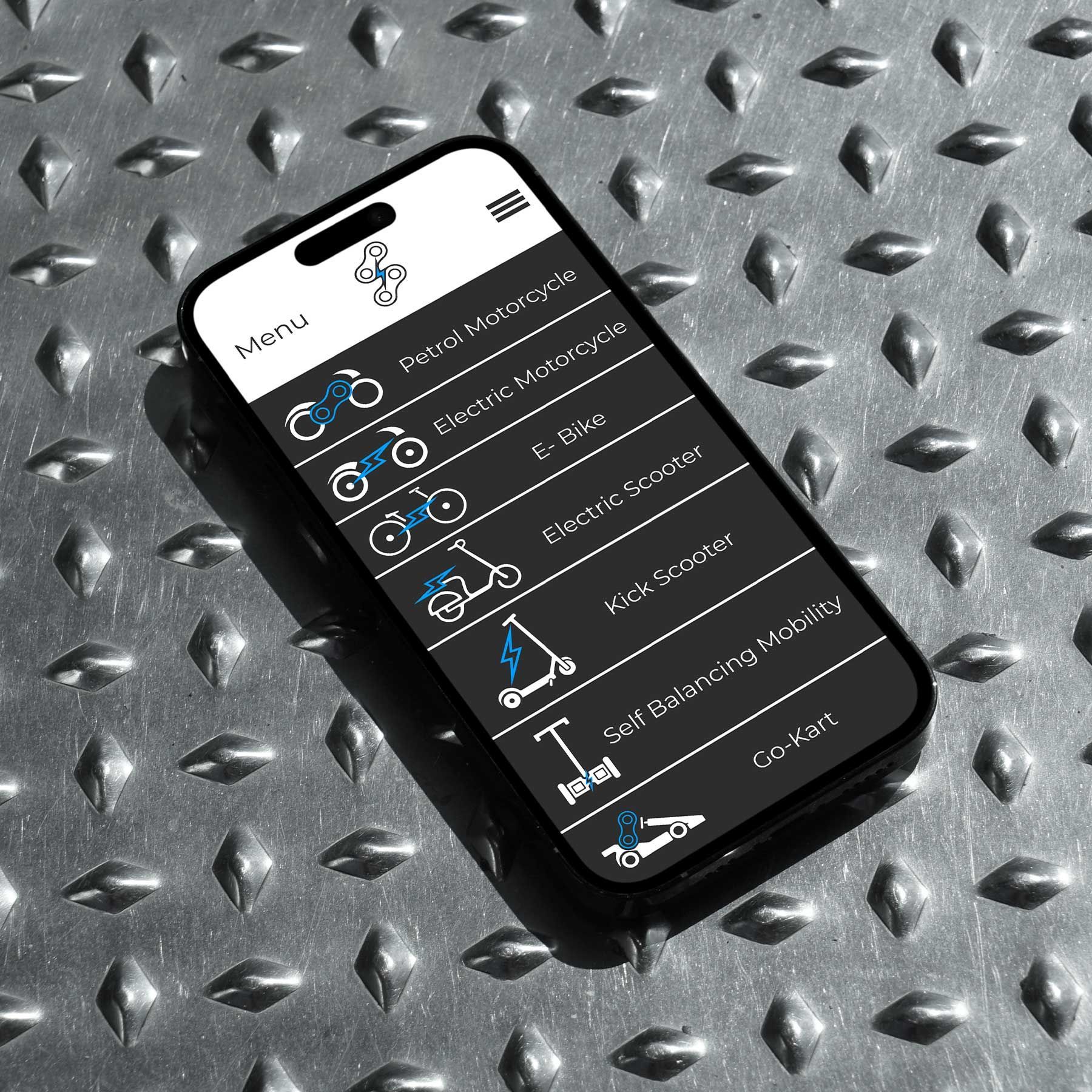Custom-designed icon system for IGNITE Powersports covering vehicles, services, navigation and e-commerce functions.