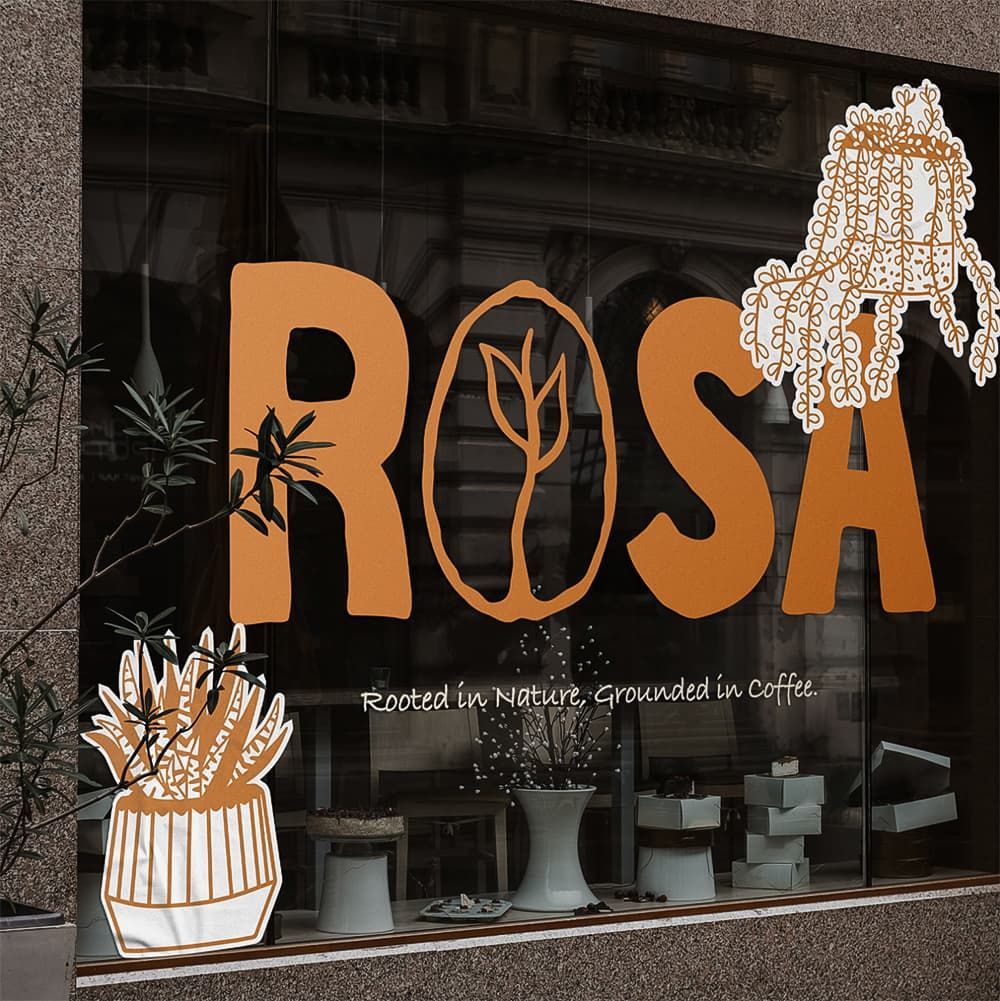 Shopfront window displaying Rosa Logo Decal