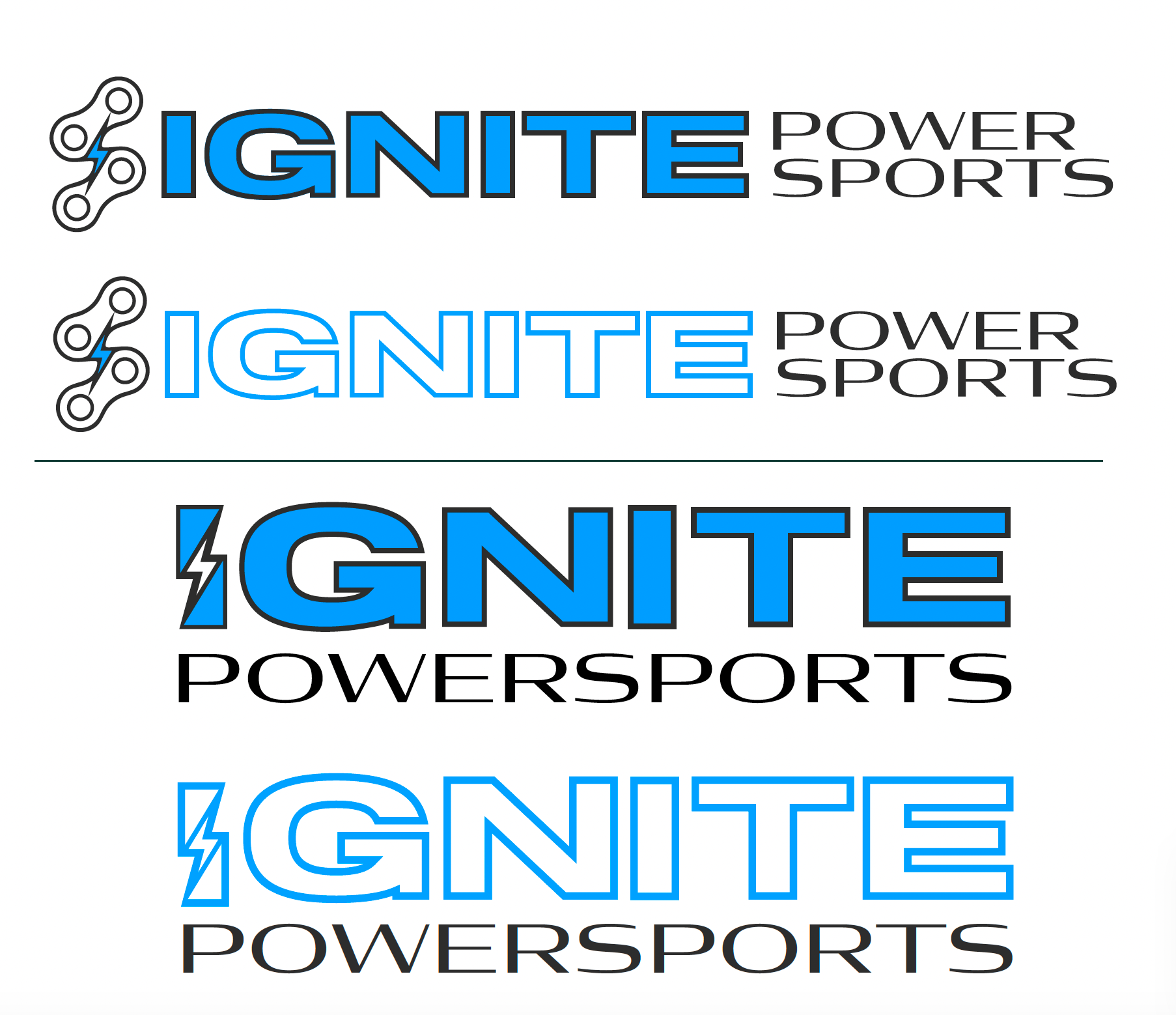 IGNITE Powersports secondary logo's featuring electric blue lightning bolt branding for modern motorcycle and electric vehicle dealership