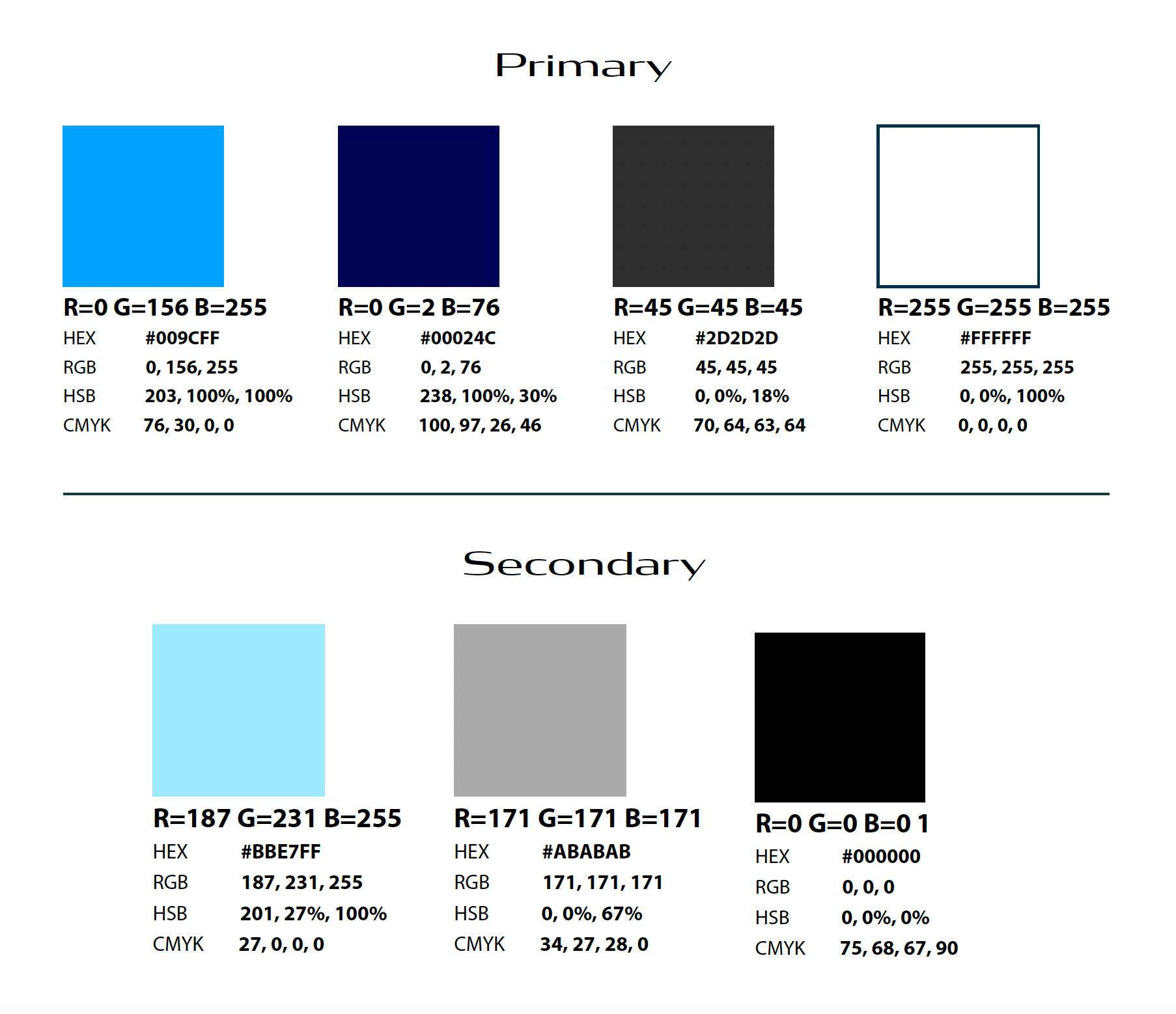 IGNITE Powersports brand colour palette featuring RGB and HEX Codes