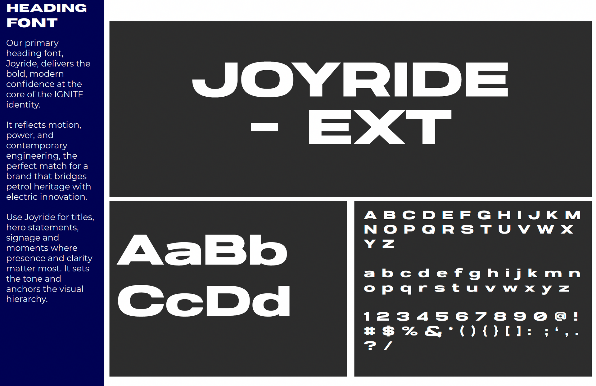Joyride Extended font used in IGNITE Powersports branding for bold motorcycle and electric vehicle identity