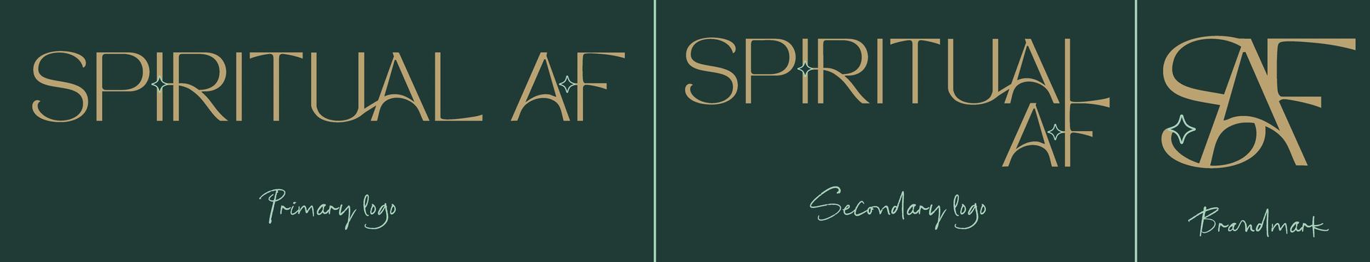 A mockup of the Primary, Secondary and Brandmark designs for Spiritual AF