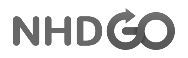 A black and white logo for nhdgo on a white background.