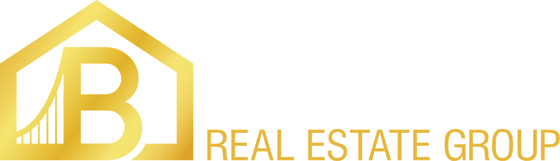 The logo for the real estate group is a gold house with the letter b on it.