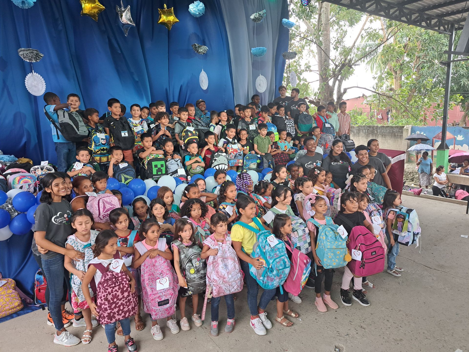 Children with backpacks