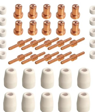 Consumibles para cortadora de plasma: boquillas, puntas, anillos de remolino y tapas de retención.