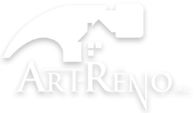 Un logo blanc avec une maison et le mot artreno dessus