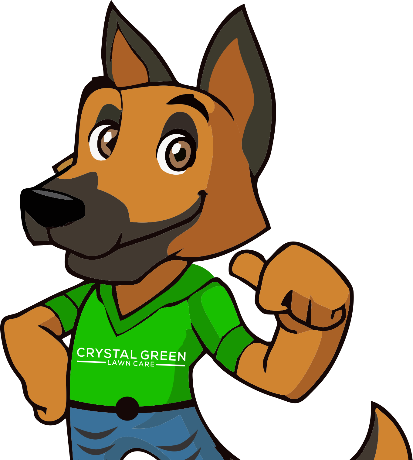a cartoon dog wearing a green shirt that says crystal green