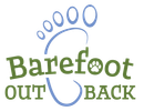 Barefoot Out Back Logo in green with blue footprint