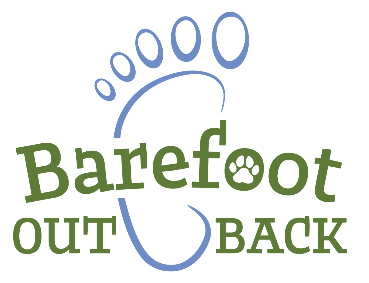 Barefoot Out Back Logo in green with blue footprint