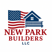 Logo of New Park Builders LLC with a house and American flag.