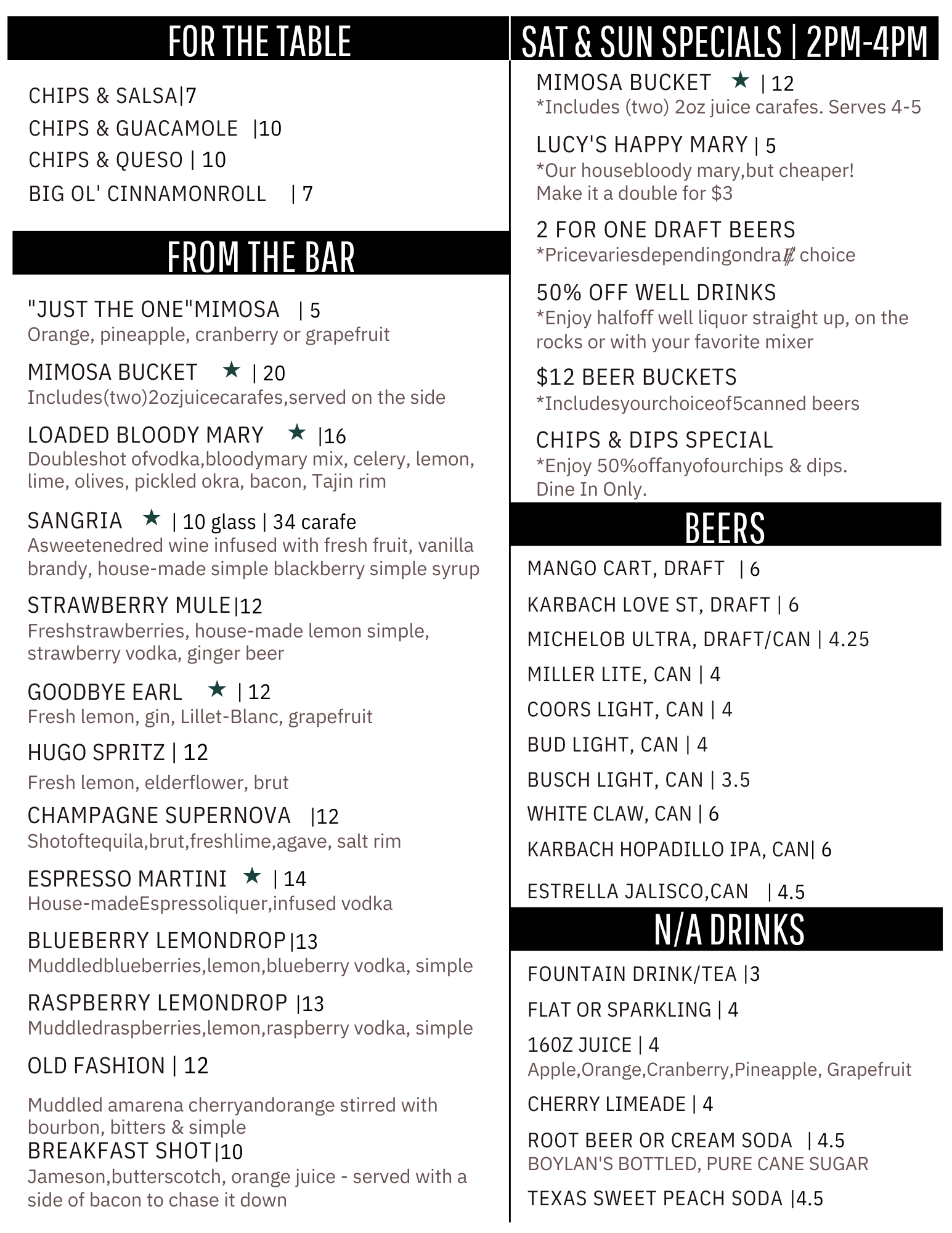 Menu with categories: 