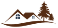 Brown and blue stylized house roof icon.
