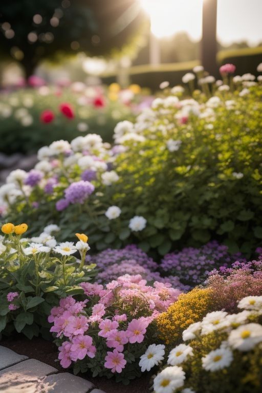 There are many different types of flowers in this garden.