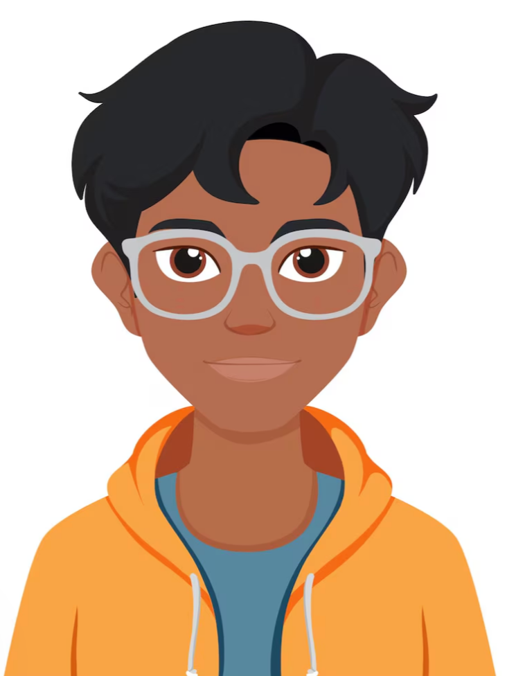 Personne aux cheveux foncés et portant des lunettes, vêtue d'un sweat à capuche orange.