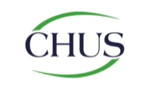 Logo CHUS bleu marine, à l'intérieur d'un croissant vert.