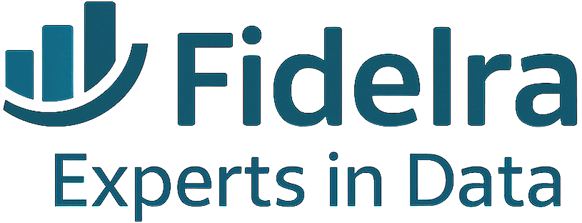 Fidelra logo: teal data chart icon and text 