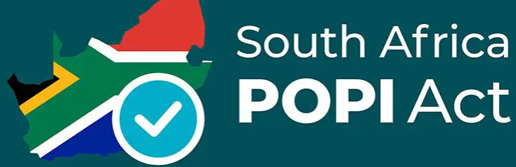 South Africa POPI Act logo with a checkmark inside a circle, green, yellow, red map background.