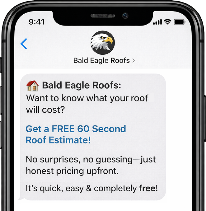 A mobile phone displays a text message from 